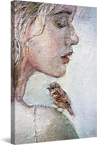 Woman and Little Bird 60x90cm Framed Premium Quality Wall Art Print - Imagen 1 de 3