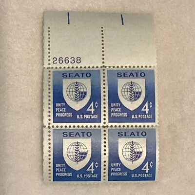 MINT 1960 SEATO 4¢ U.S. Postage 4 Stamp Plate Block Never Hinged - Image 1 of 4