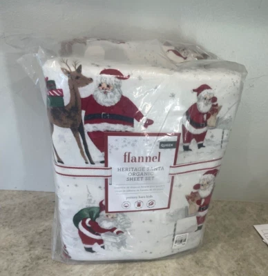 Juego de sábanas Pottery Barn Kids Organic Heritage Santa polo norte franela Reina Foto 1 de 2