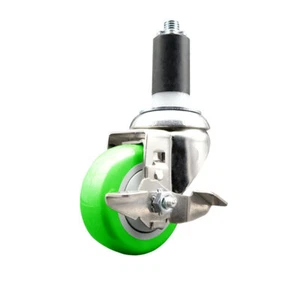 3.5 Inch 316SS Green Polyurethane Swivel 1-3/8 Inch Expanding Stem Caster Brake - Picture 1 of 2