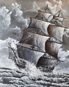 J. Wilchynski handsigniert Acryl Original Gemälde Kunst 22" x 28" "Oceans Might" - Bild 1 von 1