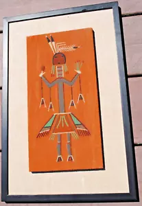Vintage! Native American Navajo Framed Sand Art Arrow God, 12x6", OD=16.5 X 11" - Picture 1 of 2