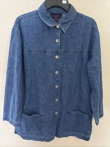 Denim & Co Blue Comfy Denim Knit Button Front Jacket Women’s Small Pockets - Picture 1 of 4
