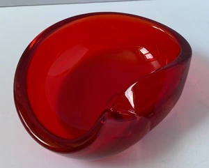 VINTAGE MID CENTURY RUBY RED MURANO GLASS BOWL DISH ASHTRAY 1960’S ITALY EMPOLI - Picture 1 of 24