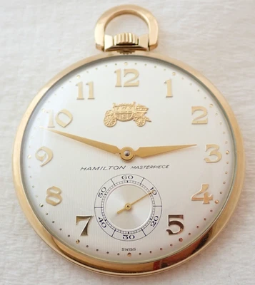VINTAGE SWISS HAMILTON MASTERPIECE 17j GRADE 870 10k GOLD FILLED POCKET WATCH - Image 1 of 4
