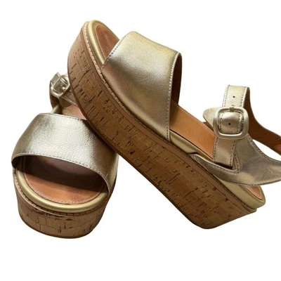 👡 Sandalias de cuña FitFlop para mujer Eloise de cuero envueltas en corcho - talla 8 👡 Foto 1 de 4