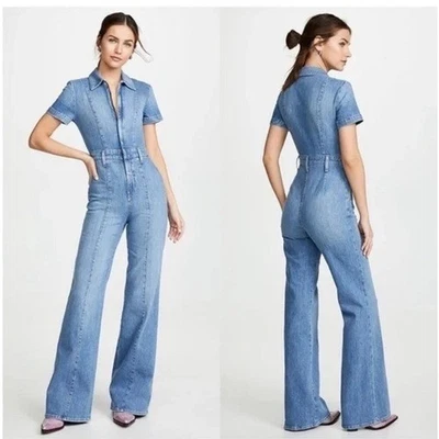 Alice + Olivia Gorgeous Wide Leg Denim Jumpsuit in Blue Size 27 - Image 1 of 4