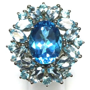 925 Plata de Ley 12 x 15 Mm. Suizo Azul - Topacio Cielo Joyería Anillo Tamaño 8 - Imagen 1 de 4