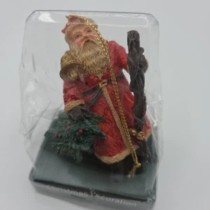Vintage alte Welt Weihnachtsmann Ornament Spazierstock mit Glocken & Mistelzweig Weihnachten - Bild 1 von 5