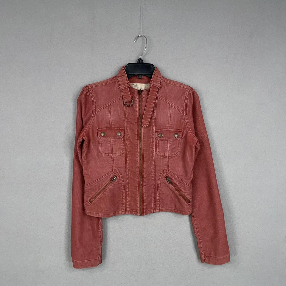 Chaqueta Abercrombie & Fitch Mujer Mediana Rosa Pana Moto Cremallera Bolsillos Recortados Foto 1 de 4