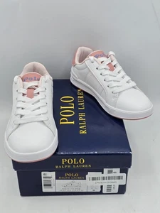 Polo Ralph Lauren Big Kid Mädchen Schuhe Größe 12 weiß/LT pink Heritage Court 3 - Bild 1 von 12