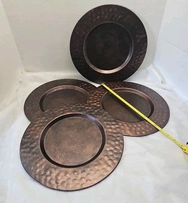 Metal Hammered Antiqued Bronze 13" Charger Plates Set of 4 - Image 1 of 4