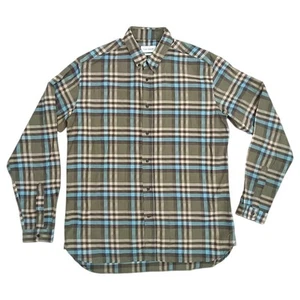 Oliver Spencer Shirt Mens XL 16.5 Green Blue Brown Check Organic Cotton - Picture 1 of 9