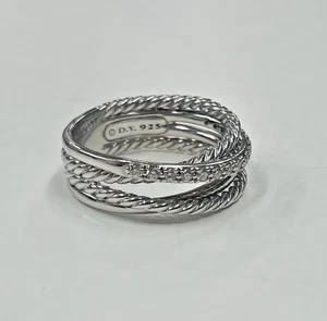 Anillo David YURMAN Plata de Ley 925 6.8mm Banda Cruzada 0.18ctw Diamantes Talla 7 - Imagen 1 de 12