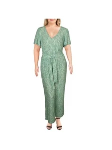 1. STATE Womens Green Belted Short Sleeve V Neck Wide Leg Jumpsuit Plus 1X - Picture 1 of 3