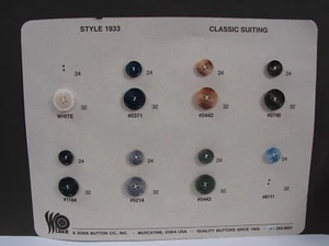 Tarjeta de muestra Weber Button Sellman, estilo # 1633 y botones de traje clásico SC20 - Imagen 1 de 5