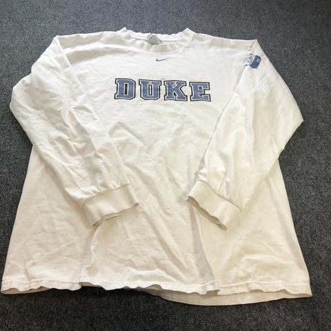 Nike Shirt Mens Large White Blue Duke University Center Swoosh Check Long Sleeve Cover