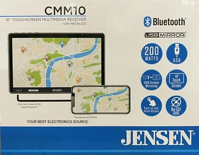 NEW Jensen CMM10 1-DIN Digital Media Car Stereo, 10.1" Touchcreen, USB Mirroring - Image 1 of 2