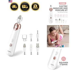 Maniküre Pediküre Set Elektrische Nagelfeile Set 5 Geschwindigkeiten Akku Nagelbohrer - Bild 1 von 11