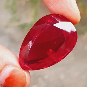 27.00 Cts Natural Mozambique Red Ruby Pear Cut Certified Gemstone - Picture 1 of 7