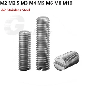 M3 M4 M5 M6 M8 M10 Slotted Flat Point Grub Screws A2 Stainless Steel - Setscrew - Picture 1 of 29