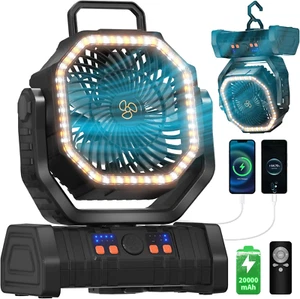 Battery Operated Fan Portable Battery Powered Outdoor Camping Tent Fan with LED - Picture 1 of 8