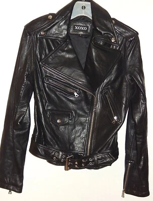 CHAQUETA MOTO XOXO CUERO GENUINO NEGRA talla S NUEVA AUTÉNTICA Foto 1 de 2