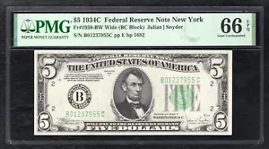 FR. 1959-BW 1934-C $5 FRN FEDERAL RESERVE NOTE NEW YORK, NY PMG GEM UNC-66EPQ - Picture 1 of 2