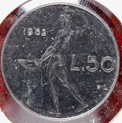 Italy, 1962 50 Lire, KM95.1, BU, NR,   5-21* - Image 1 of 2