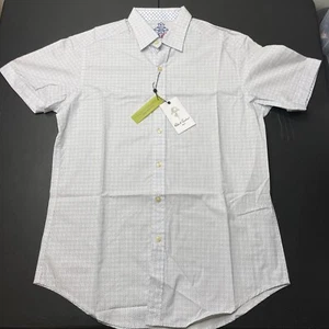Robert Graham Herren Small Stars Designer Kurzarm Hemd mit Knöpfen weiß blau - Bild 1 von 4