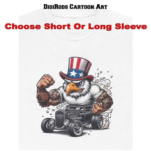 Camiseta Patriótica Águila Calva Tío Sam Sombrero Años 30 Hot Rod DigiRods Dibujos Animados Coche - Imagen 1 de 7