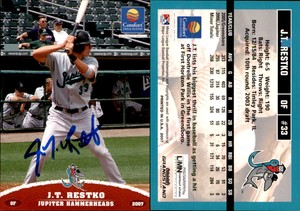 J.T. Restko Signed 2006 Grandstand Jupiter Hammerheads #3 Card Auto
