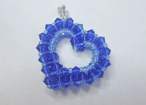 Colgante de mujer "Corazón abierto 3D" de Swarovski Bicone azul, hecho a mano, hecho a mano - Imagen 1 de 2