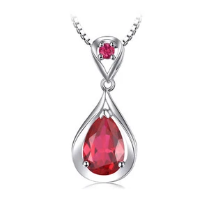 3.8ct Pigeon Blood Ruby Pear 16" Necklace Pendant 925 Solid Sterling Christmas - Picture 1 of 5