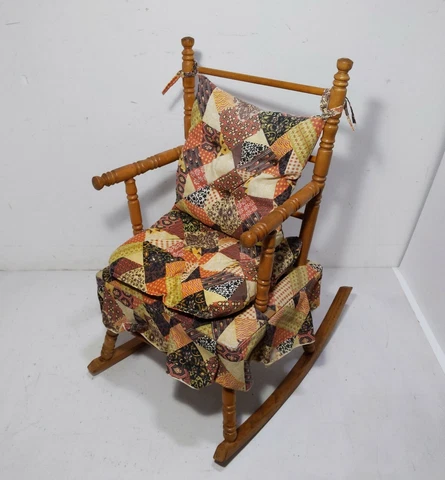 Vintage Mini Child Doll Wood Rocking Chair Spindles Colonial/Traditional Cushion Cover