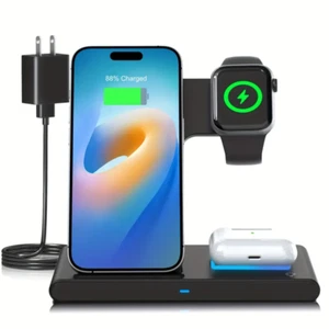 Foldable Charger Portable 3 in1 Charger Station Dock Pad White - Picture 1 of 4