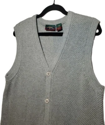 Saddlebred Sweater Vest Mens 90s Gray Button Front Textured Waffle Knit Medium - Image 1 of 4