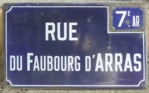 Large old vintage French enamel street sign plaque city rue du Faubourg d'Arras - Picture 1 of 1