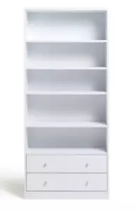 Maine 5 Shelf Bookcase With 2 Drawers Storage Unit Display Cabinet - White - Picture 1 of 11