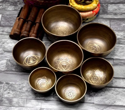 Natural Singing Bowl Set of 7-Tibetan Singing Bowl Set-Chakras Healing Set of 7 - Image 1 of 4