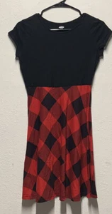 Old Navy Girl’s Dress Short Sleeve Round Neck Red Black Checkers XL 14-16 - Picture 1 of 3