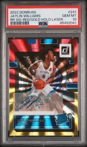 PSA 10 2022-23 DONRUSS #241 JAYLIN WILLIAMS ROOKIE AUTO GOLD LASER POPULATION 1 - Picture 1 of 2