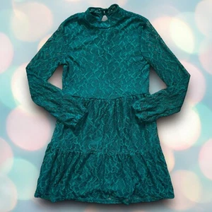 Girl’s Long Sleeve Lace Tiered Emerald Green Dress Size M 7/8 - Picture 1 of 5
