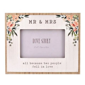 Floral Wooden 6x4 Photo Frame - Mr and Mrs - Picture 1 of 3