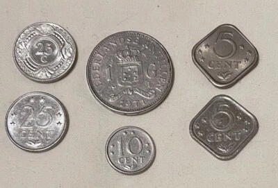 ARUBA ANTILLAS HOLANDESAS Lote de 6 Monedas 1971-1975-1980-1983-2014 Foto 1 de 4