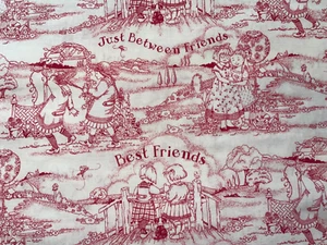3+ Yds Rare Mary Engelbreit Best Friends White Red Toile Redwork Quilt Fabric - Picture 1 of 3
