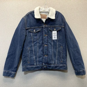 Levis Strauss Sherpa Lined Denim Trucker Jacket Womens Small Blue Outdoor NEW - Picture 1 of 9