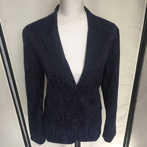 Chicos Womens Sz 2 Blazer Carbon Blue Paisley Brocade Lined 2 Button $139 New A2 - Picture 1 of 10