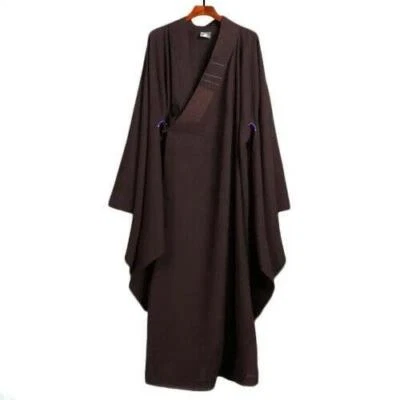 Men Loose Long Sleeve Linen Shaolin Hanfu Taoist Cloak Tibetan Robe Monk Cloth - Image 1 of 4