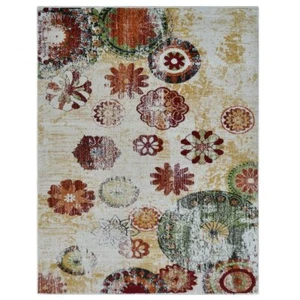 Machine Woven Heat Set Polypropylene Area Rug Floral Beige BBH Homes BBM00055 - Picture 1 of 6